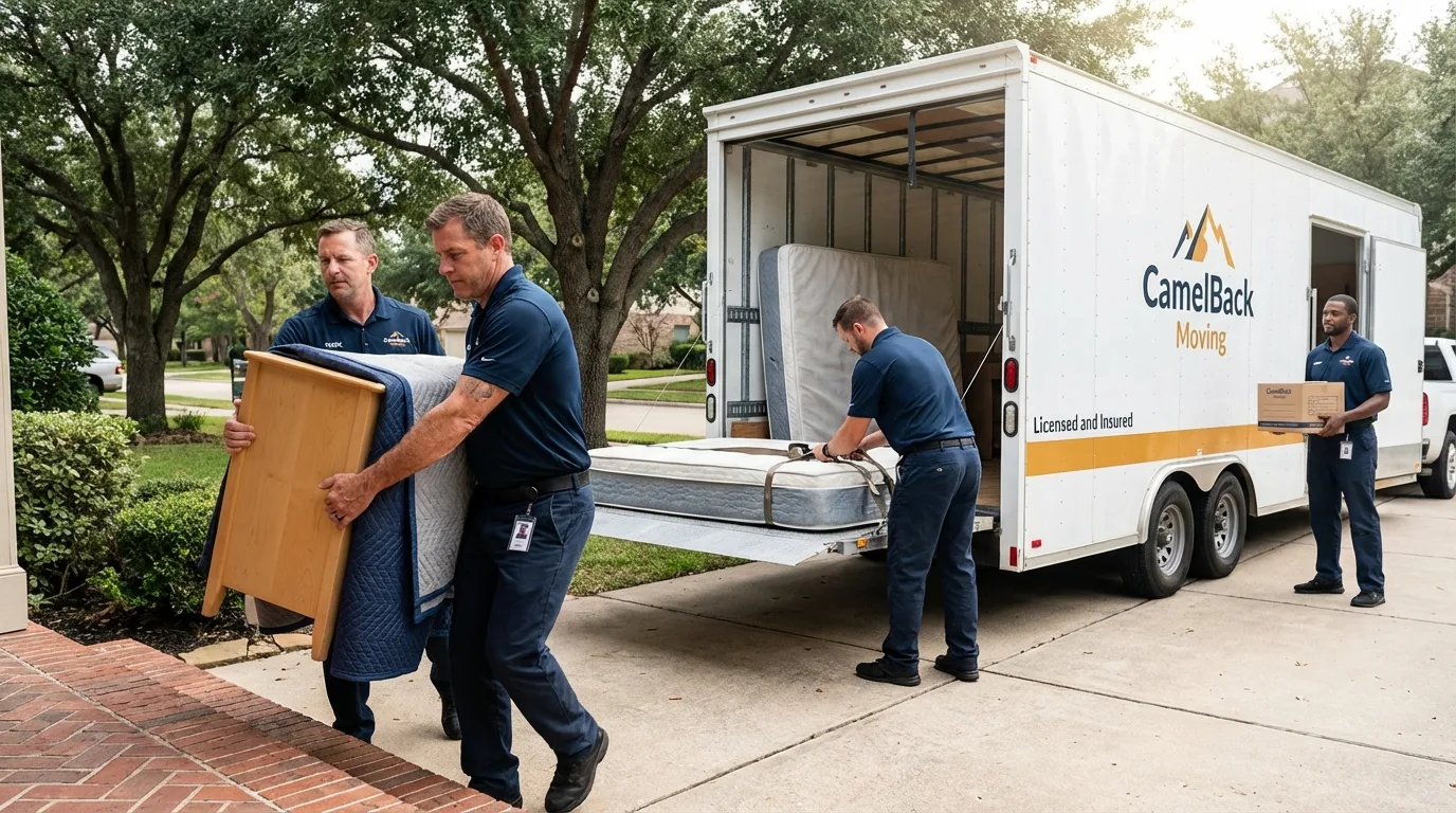 Crew loading residential truck for cross-state move from Wildwood, MO