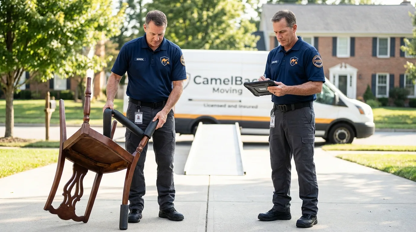 Movers inspecting furniture for damage prevention before loading in Wildwood, MO