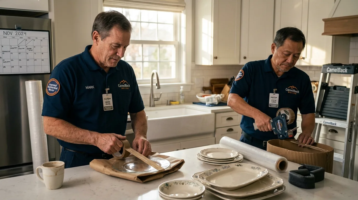Professional crew packing kitchen dishware in Wildwood, MO
